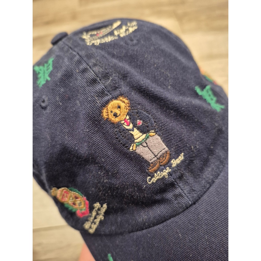 Polo Ralph Lauren College Bear Crest All Over Embroidery Navy Blue Hat Mens OS - Picture 12 of 14